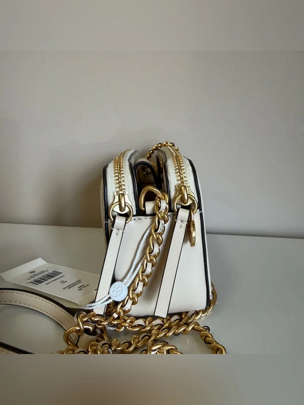 Tory Burch Quilted Cream Leather Chain Crossbody 79403 new cream